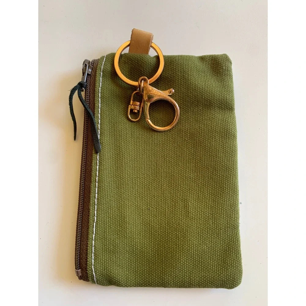 Oh My Darlin Studio Safari Animal Canvas Coin Purse Keychain Olive Green